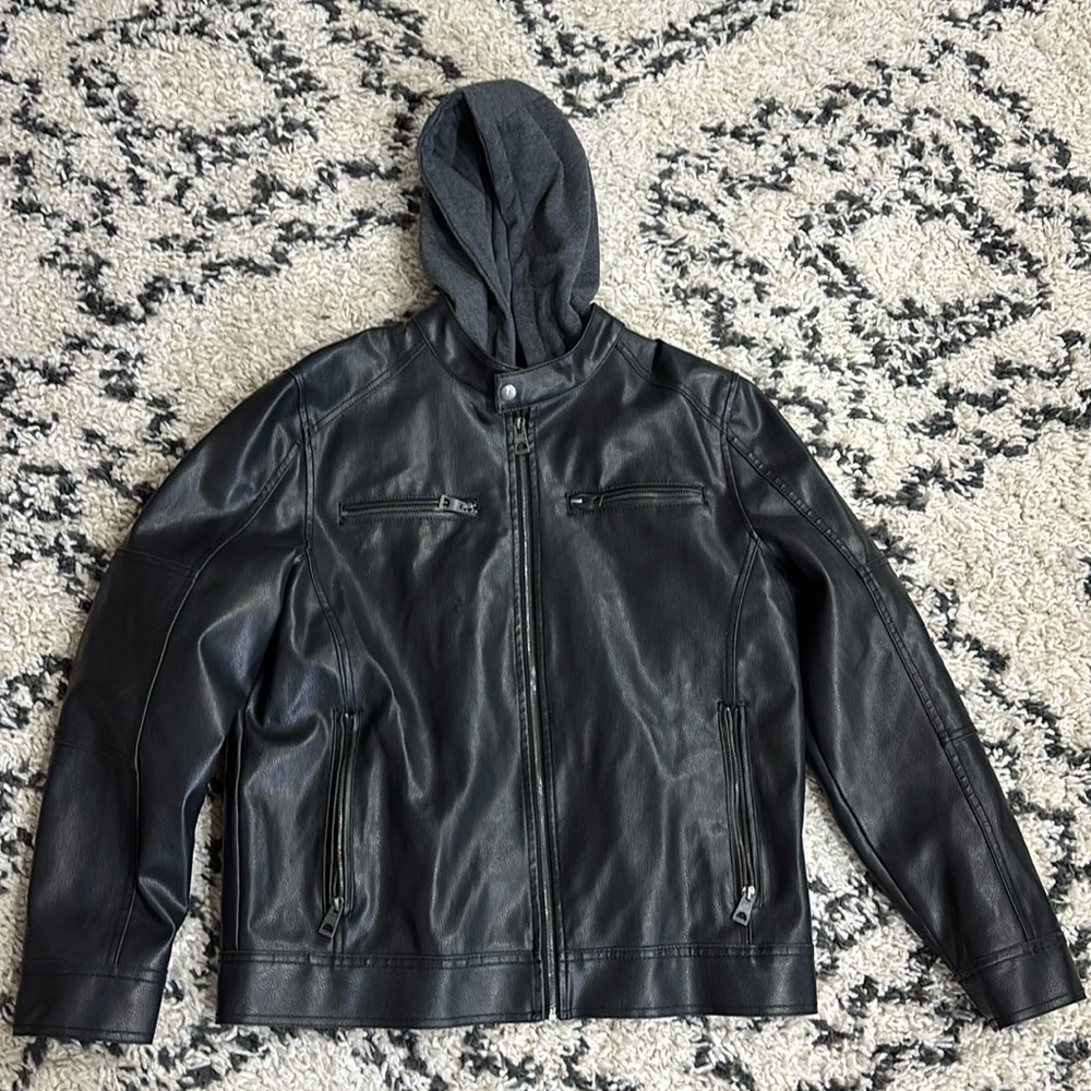 GUESS Coat Moto Jacket Quilted Lining Removable Hood Sz M PERFECT COND!! - Picture 2 of 10